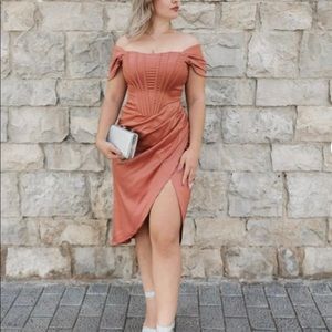 Copper Satin Dress; house of cb dupe Loretta